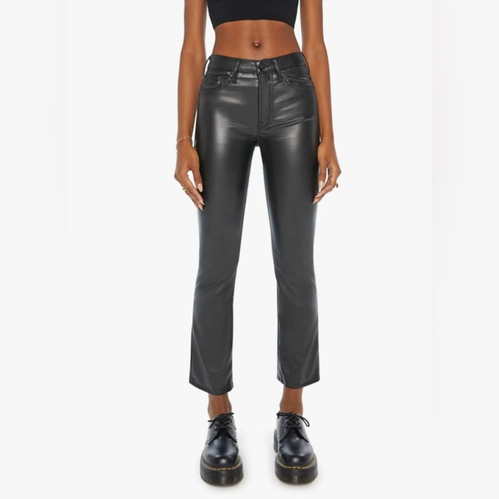 MOTHER The Insider Flood Wax On Wax Off Faux Leather Pants Black High Rise Sz 29